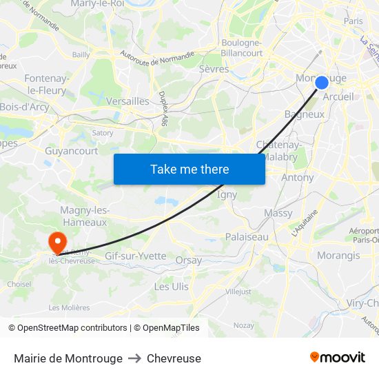 Mairie de Montrouge to Chevreuse map