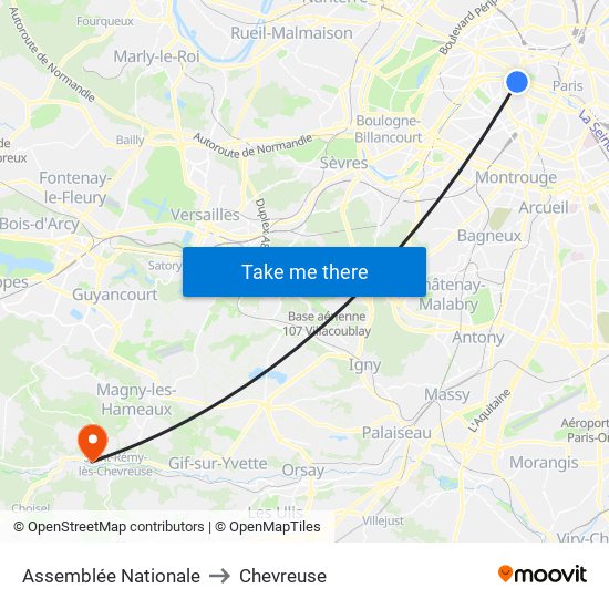 Assemblée Nationale to Chevreuse map