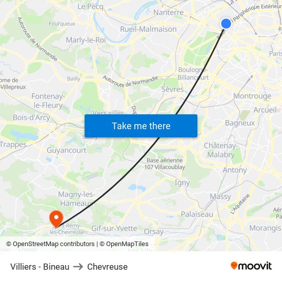 Villiers - Bineau to Chevreuse map