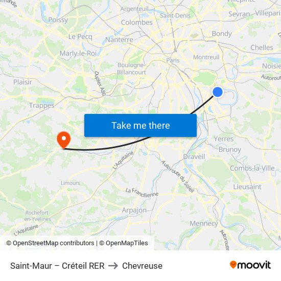 Saint-Maur – Créteil RER to Chevreuse map