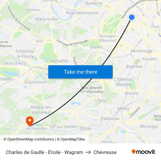 Charles de Gaulle - Étoile - Wagram to Chevreuse map