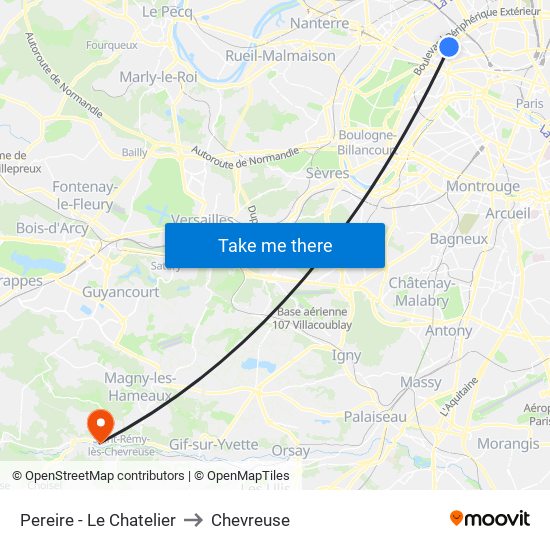 Pereire - Le Chatelier to Chevreuse map
