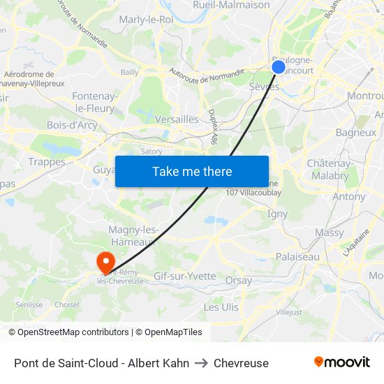 Pont de Saint-Cloud - Albert Kahn to Chevreuse map