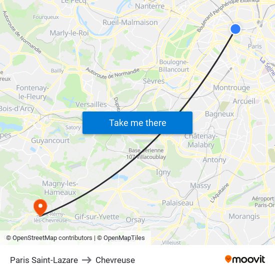 Paris Saint-Lazare to Chevreuse map