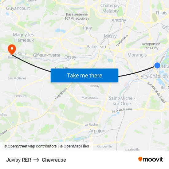Juvisy RER to Chevreuse map