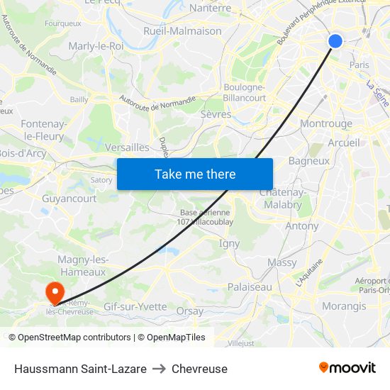 Haussmann Saint-Lazare to Chevreuse map