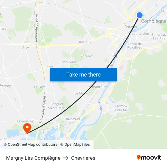 Margny-Lès-Compiègne to Chevrieres map