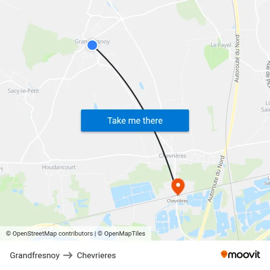 Grandfresnoy to Chevrieres map