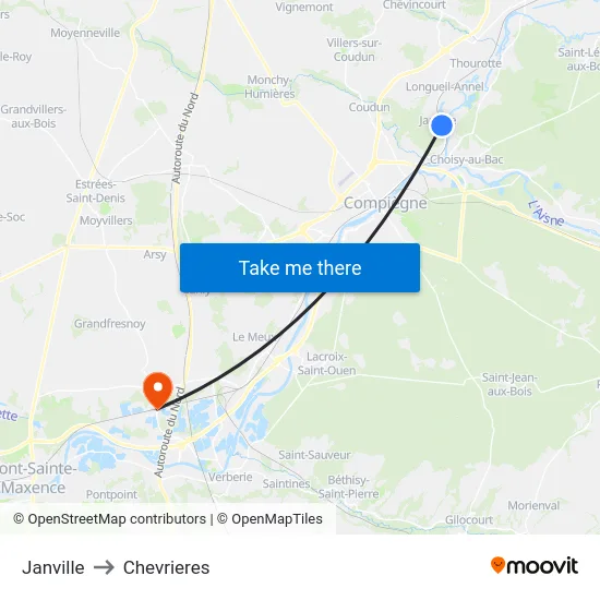 Janville to Chevrieres map