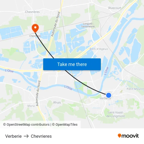 Verberie to Chevrieres map