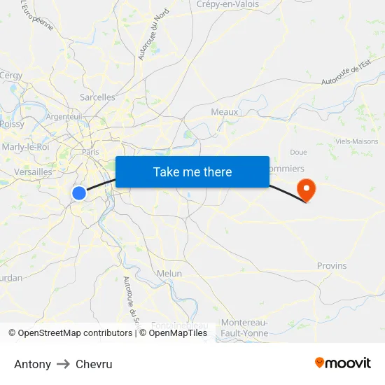 Antony to Chevru map