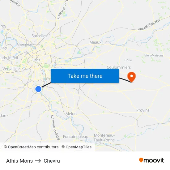 Athis-Mons to Chevru map