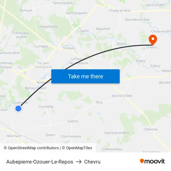 Aubepierre-Ozouer-Le-Repos to Chevru map