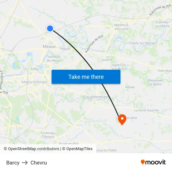 Barcy to Chevru map