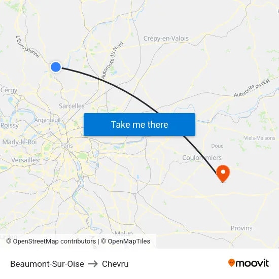 Beaumont-Sur-Oise to Chevru map