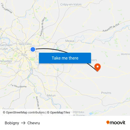 Bobigny to Chevru map