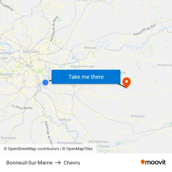 Bonneuil-Sur-Marne to Chevru map