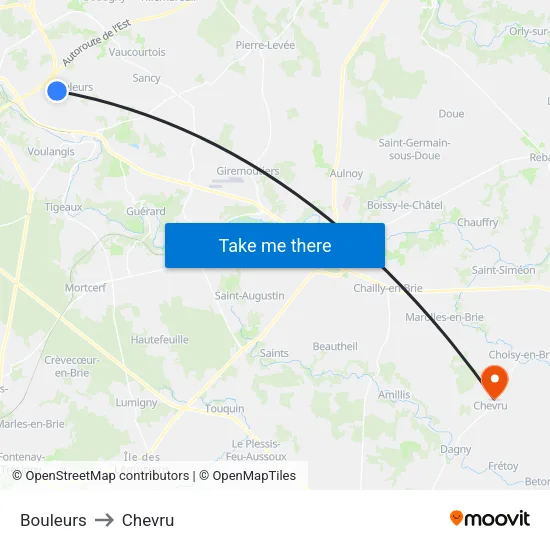 Bouleurs to Chevru map