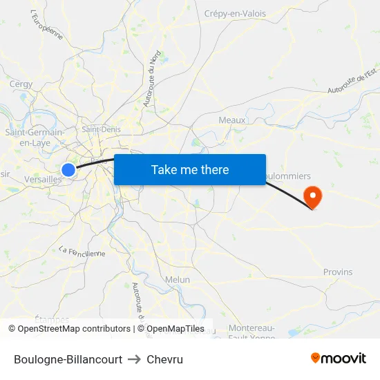 Boulogne-Billancourt to Chevru map