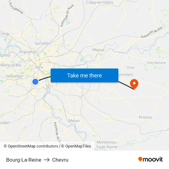 Bourg-La-Reine to Chevru map