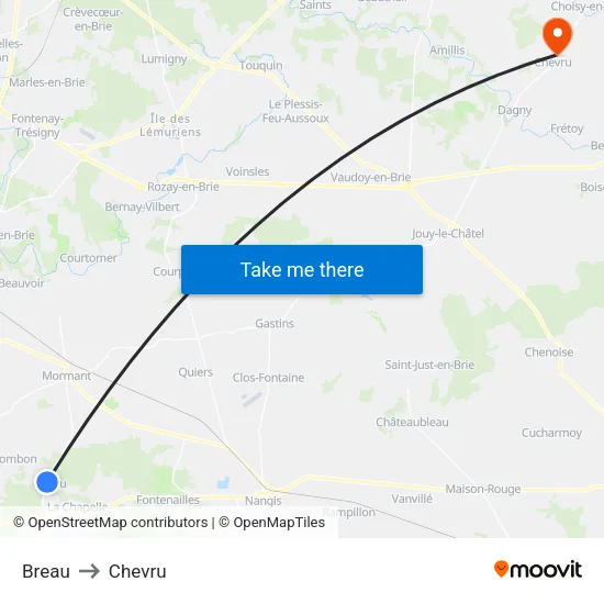 Breau to Chevru map