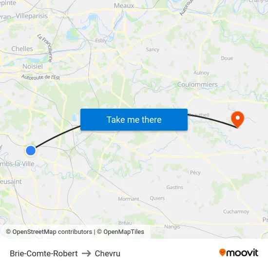 Brie-Comte-Robert to Chevru map