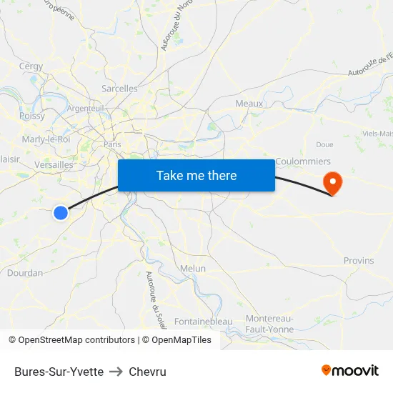 Bures-Sur-Yvette to Chevru map