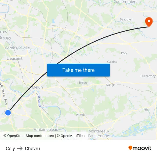 Cely to Chevru map