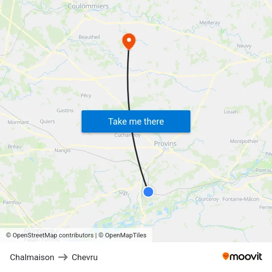 Chalmaison to Chevru map
