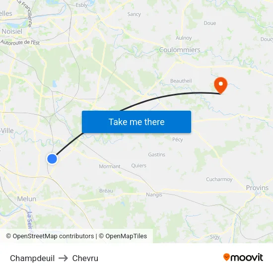 Champdeuil to Chevru map