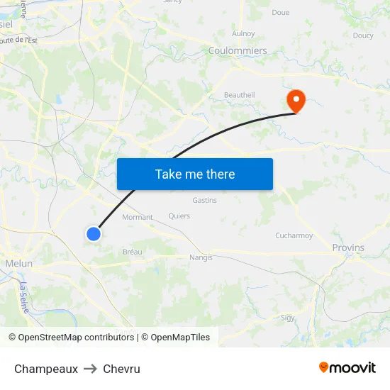 Champeaux to Chevru map