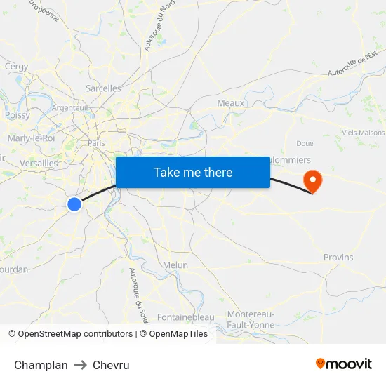 Champlan to Chevru map