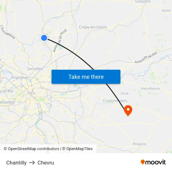 Chantilly to Chevru map