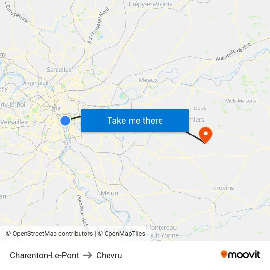 Charenton-Le-Pont to Chevru map