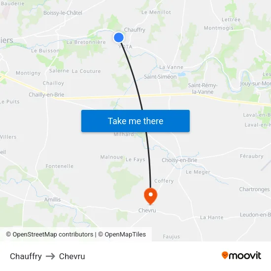 Chauffry to Chevru map