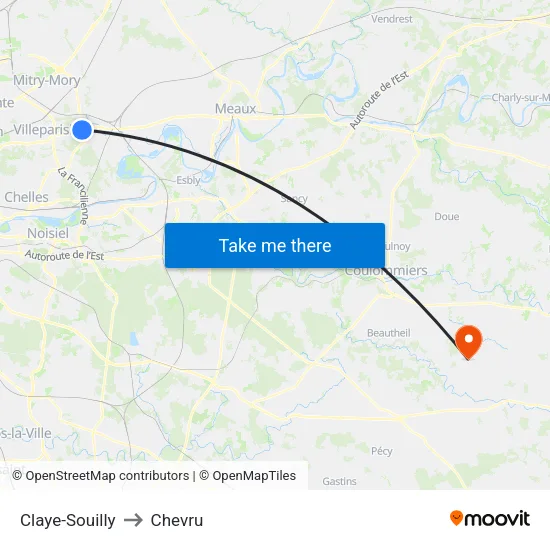 Claye-Souilly to Chevru map