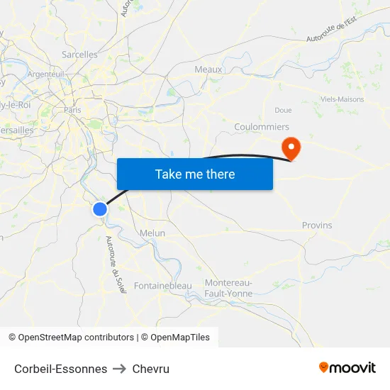 Corbeil-Essonnes to Chevru map