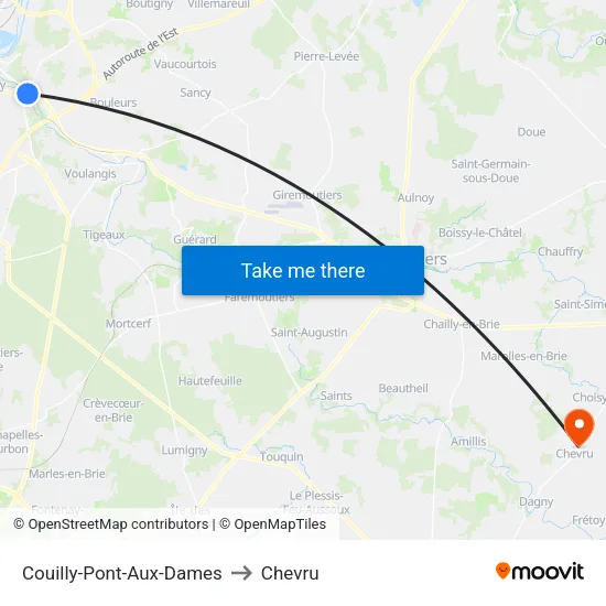 Couilly-Pont-Aux-Dames to Chevru map
