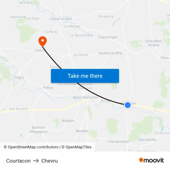 Courtacon to Chevru map