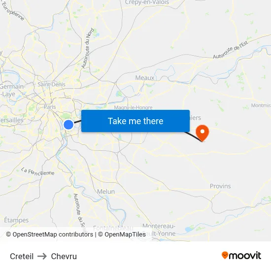 Creteil to Chevru map
