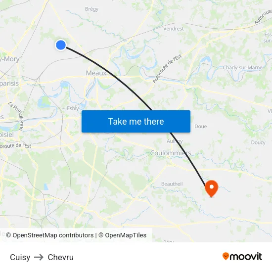 Cuisy to Chevru map