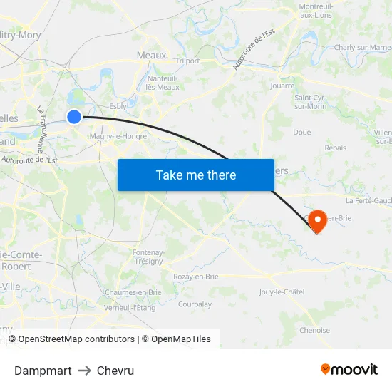 Dampmart to Chevru map