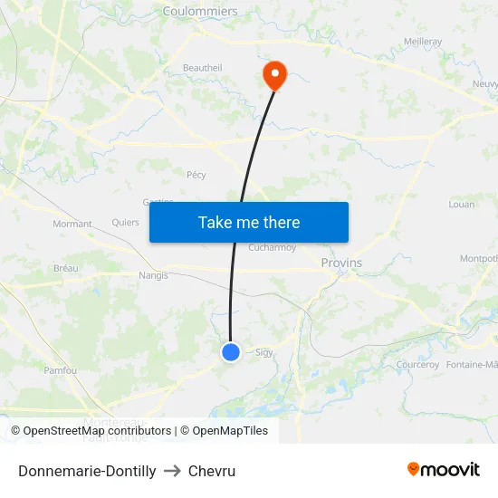 Donnemarie-Dontilly to Chevru map