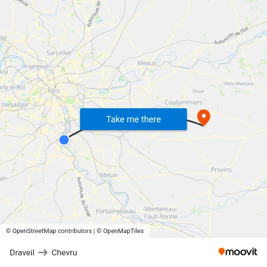 Draveil to Chevru map
