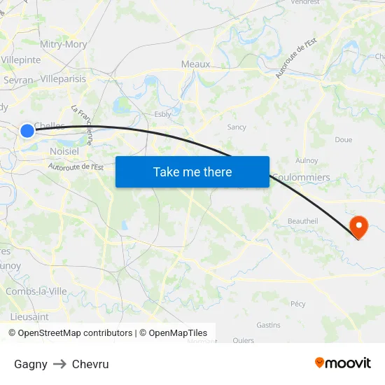 Gagny to Chevru map