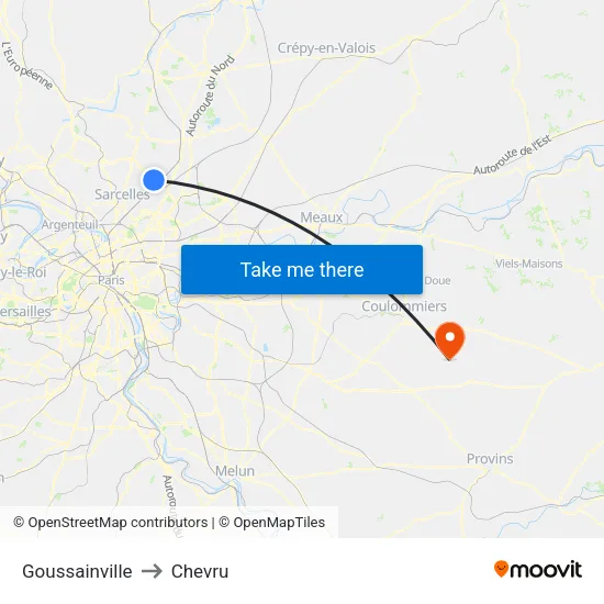 Goussainville to Chevru map