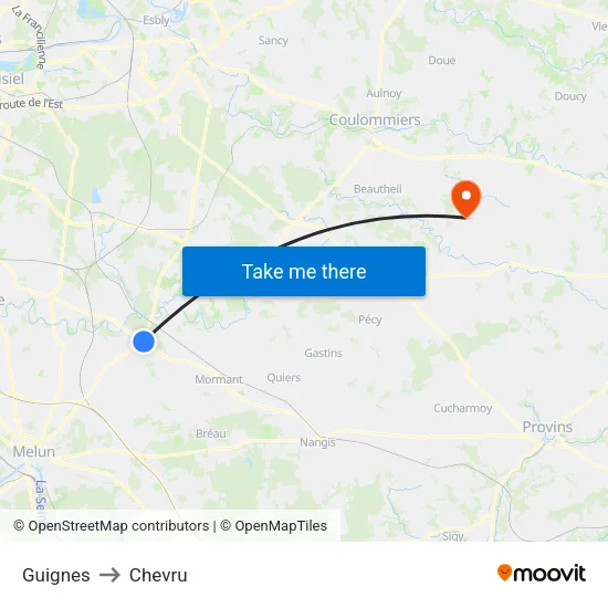 Guignes to Chevru map