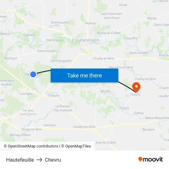 Hautefeuille to Chevru map