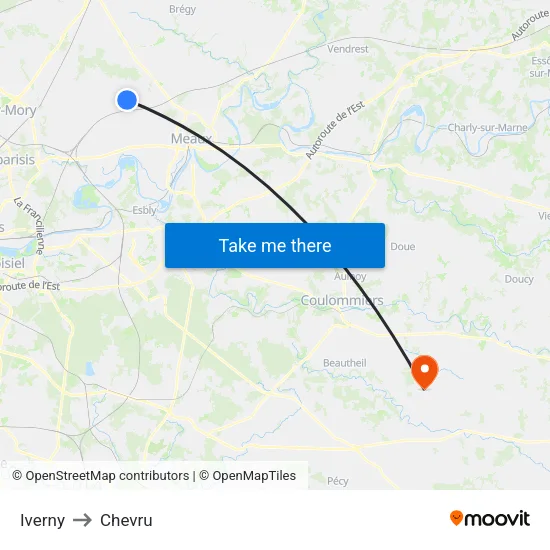 Iverny to Chevru map