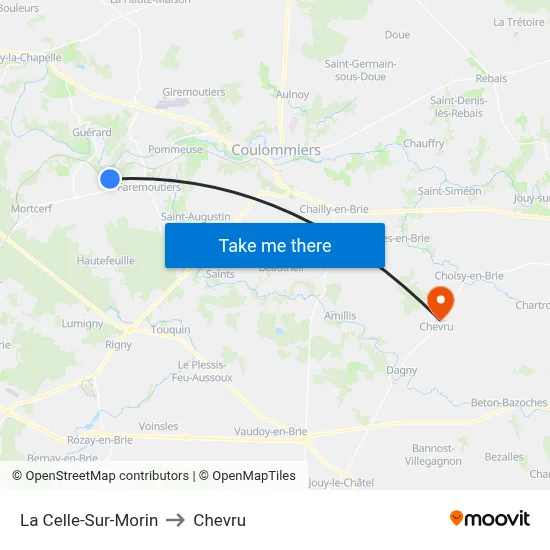 La Celle-Sur-Morin to Chevru map